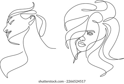 Abstract girl face continuous one line drawing minimalism design isolated on white background