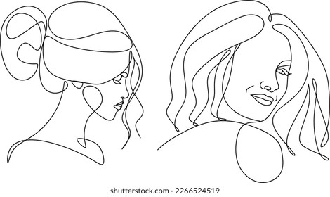 Abstract girl face continuous one line drawing minimalism design isolated on white background