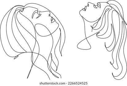Abstract girl face continuous one line drawing minimalism design isolated on white background