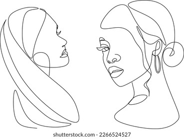 Abstract girl face continuous one line drawing minimalism design isolated on white background
