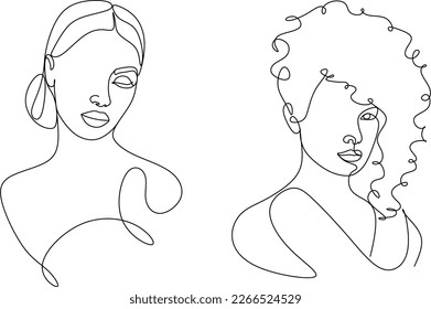 Abstract girl face continuous one line drawing minimalism design isolated on white background