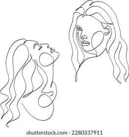 Resumen de la chica cara diseño de dibujo de una línea continuo minimalismo aislado en fondo blanco