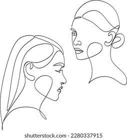 Abstract girl face continuous one line drawing minimalism design isolated on white background