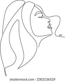Abstract girl face continuous one line drawing minimalism design isolated on white background