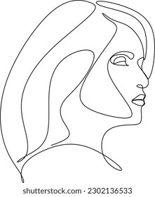 Abstract girl face continuous one line drawing minimalism design isolated on white background