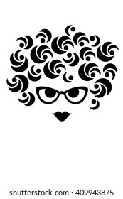 abstract girl face with curly hair and eyeglasses