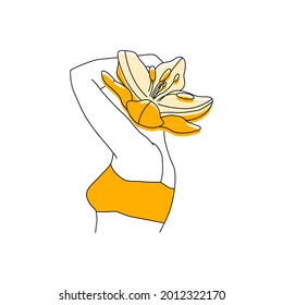 Abstract girl with a flower instead of a head template for social media. Trendy feminine illustration