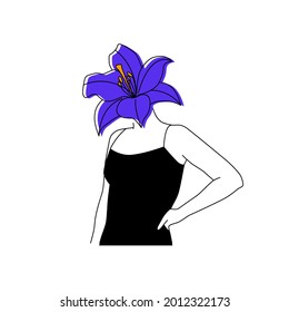 Abstract girl with a flower instead of a head feminine illustration. Trendy template for social media.