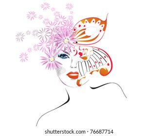 Abstract girl with flowers