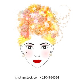 abstract girl with flowers in her hair. vector