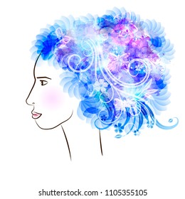 abstract girl with flowers in her hair. vector