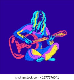Abstract girl with a guitar songs with passion, colorful art, eps 10