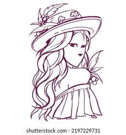 Abstract girl in a hat vector for illustration, background, card