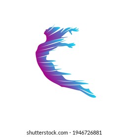 Abstract girl jumping silhouette icon. Vector girl and leap of faith logo idea for the business card, branding and corporate identity.