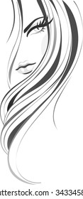 Abstract girl with long beautiful hair. Hairs vertical banner