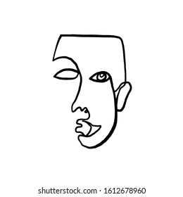 Abstract girl or man face, minimalist artwork, continuous line avatar, graphic elements, cubism contour portrait. Simple single head. 