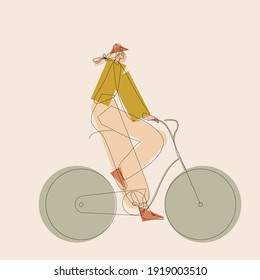 Abstract girl on the bike.  line art, Contemporary picture. Can be use for posre, postcard. 