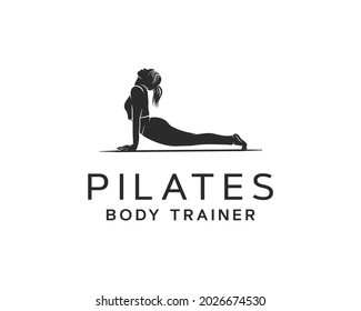 abstract a girl on a mat doing pilates pose logo design