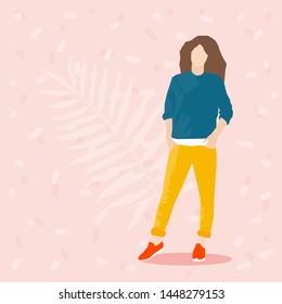 Abstract girl pattern. Adult cartoon woman for design birthday card, modern pop party invitation, fashion shop sale advertising, bag print, holiday wallpaper, t shirt etc.