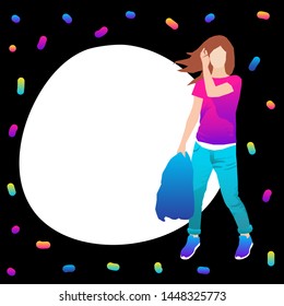 Abstract girl pattern. Adult cartoon woman for design birthday card, modern pop party invitation, fashion shop sale advertising, bag print, holiday wallpaper, t shirt etc.