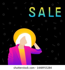 Abstract girl pattern. Young cartoon woman for design birthday card, modern pop party invitation, fashion shop sale advertising, bag print, holiday wallpaper, t shirt etc.