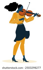 Abstract Girl Playing Violin Flat Vector Illustration