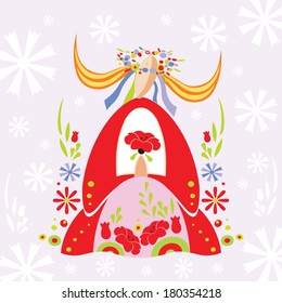 Abstract girl with poppies