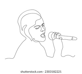 abstract Girl Singing with Microphone with Closed Eyes Continuous One Line Drawing