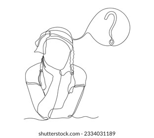 Abstract girl without a face, sitting and thinking ideas. Continuous drawing in one line