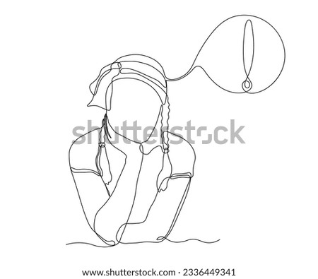 Abstract girl without a face, sitting and thinking ideas. Continuous drawing in one line