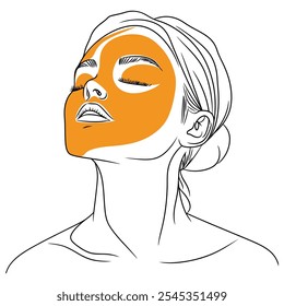 Abstract Girl's Face Line Art with Waxing Mask, Artistic Representation of Beauty and Self-Care in Minimalist Style - Flat Vector Illustration