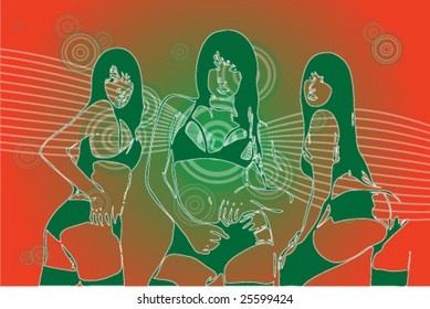 70’s Abstract Girls Poster Vector Illustration
