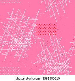 Abstract girly pink seamless pattern with tangle lines and dots.