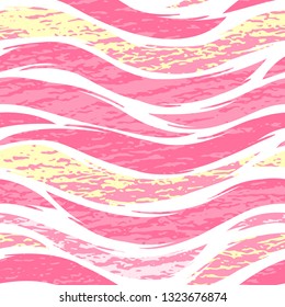 Abstract girly seamless pattern. Vector pink wavy stripes texture isolated on white background. Kids surface design.