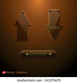 Abstract glass arrows and download button. Vector illustration