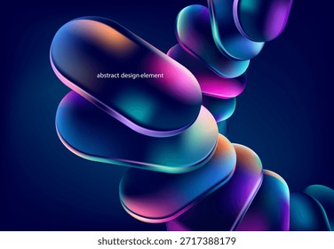 Fondo de cristal Abstractas de círculo transparente 3D y óvalos. Formas geométricas iridiscentes en estilo vidrio líquido.