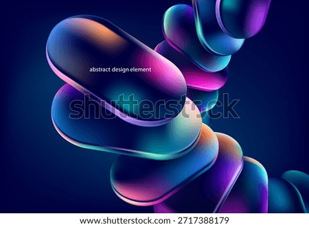 Abstract glass background of 3D transparent circle and ovals. Iridescent geometric shapes in liquid glass style.