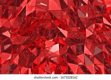 Abstract glass background. Red glass. 3D vector render. Polygonal surface