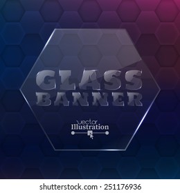 banner de cristal abstracto y fondo hexagonal con lugar para el texto