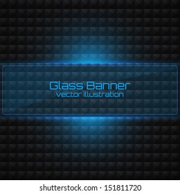 Abstract glass banner on dark background. Vector illustration