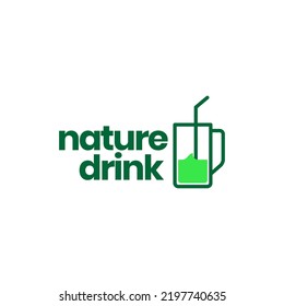 abstract glass cup green drink logo design