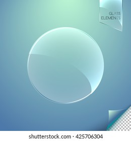 Abstract glass element with reflections on a blurred background. Transparent glass element. Vector illustration