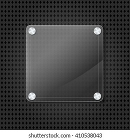 abstract glass frame on metallic grid background. vector