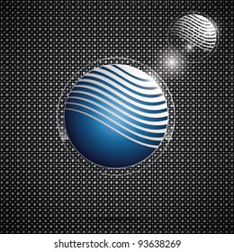 Abstract glass globe icons on metal background