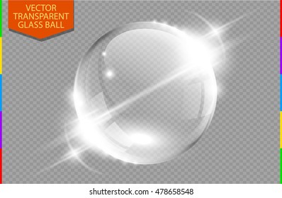 Abstract glass globe with light flares and moving light effect.  Transparent ball background