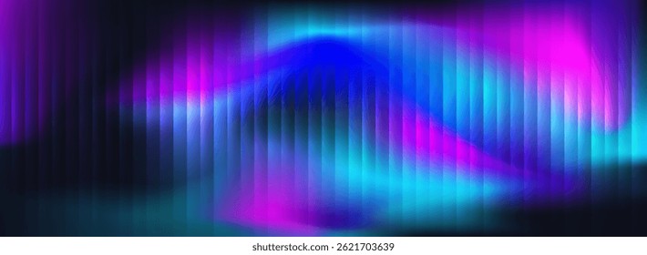Abstract glass gradient background with iridescent waves, holographic texture and translucent stripes. Modern 3D vector design with prism effect, neon glow and frosted reflection for trendy poster