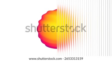 Abstract glass gradient circle with neon ribbed effect and reeded sphere texture. Futuristic fractal pattern for holographic background or tech backdrop.