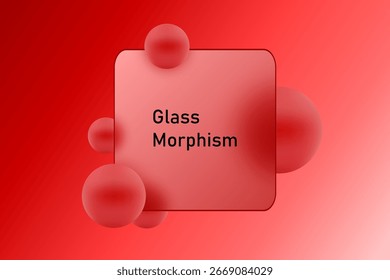 Abstract Glass Morphism Composition on a Red Background. Eps 10