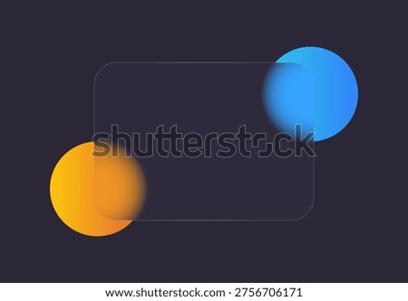 Abstract Glass morphism rectangle design with colorful circles for advertisement and transparent frame. Vector illustration