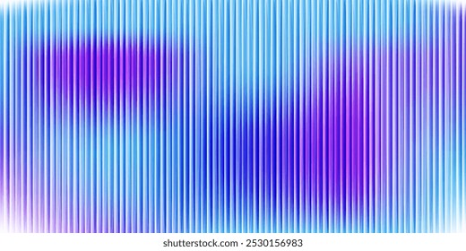 Abstract glass texture with blue and purple gradient stripes. Prism holographic colorful ribbed plastic backdrop. Vector art.